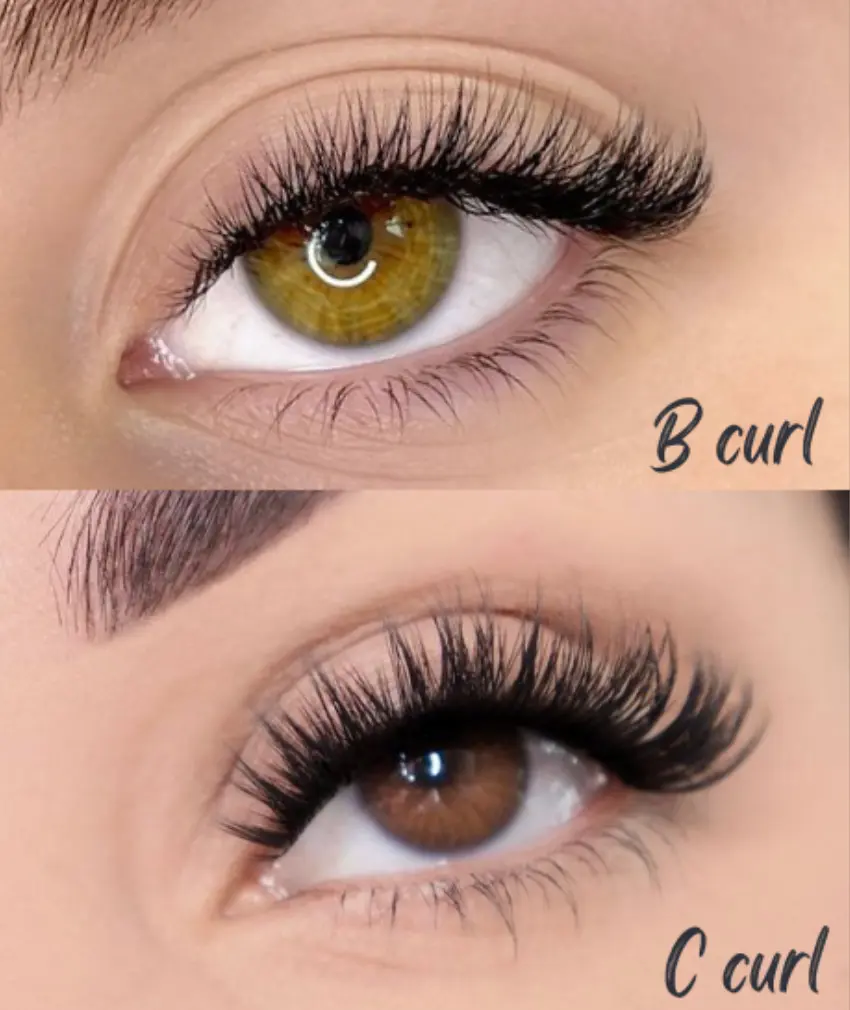 C curl eyelash and B curl eyelash comparison