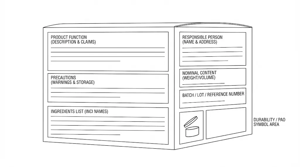 EU cosmetics label back panel wireframe with required fields