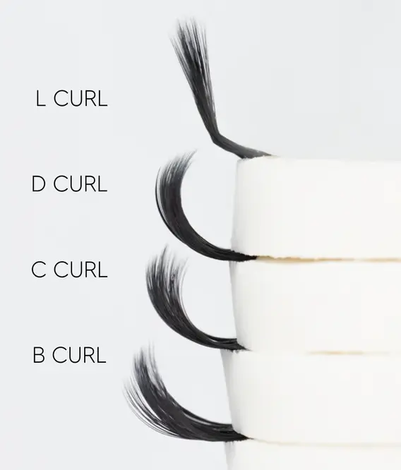 Eyelash extension sizes - Lash curl comparison