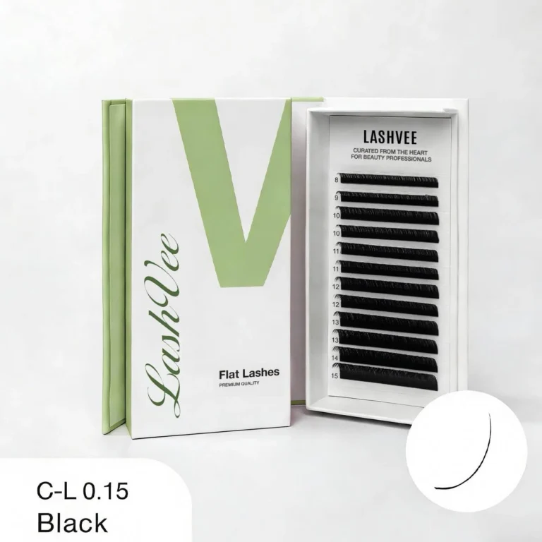Flat lashes eyelash extensions tray C-L 0.15 black in premium packaging box for professional lash application
