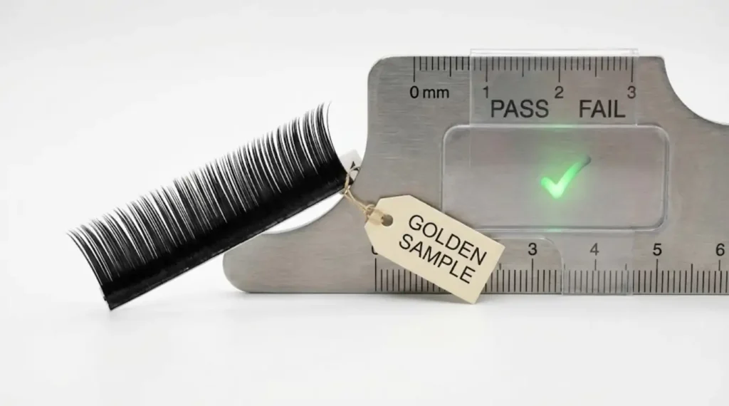 Curl gauge demonstrating pass-fail range for C curl using a reference sample