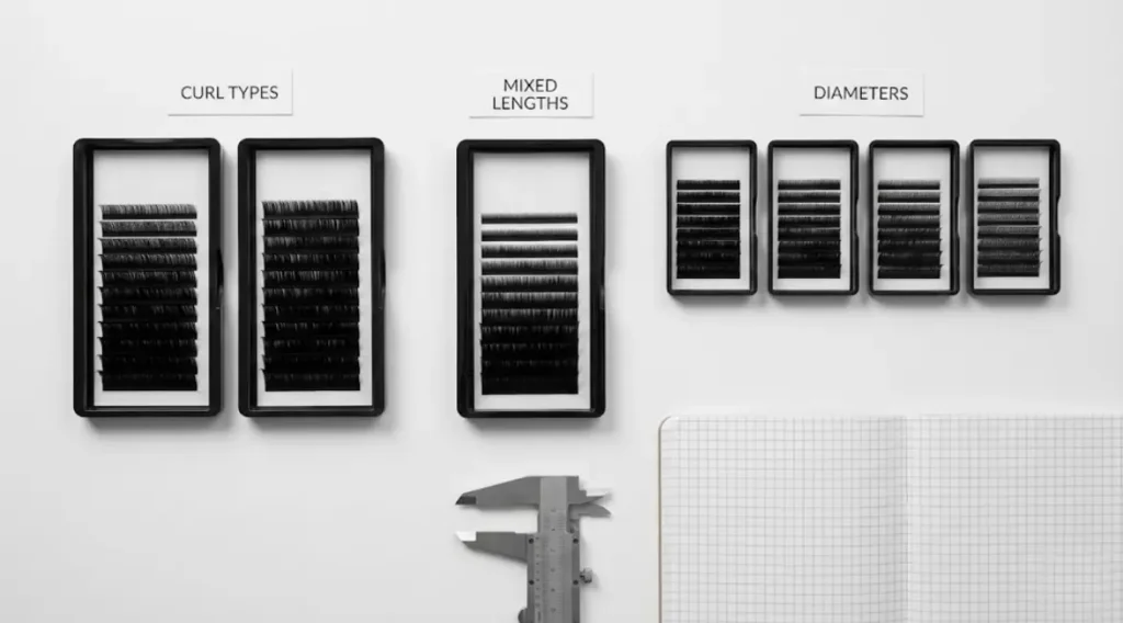 Minimal starter lash specs laid out like a kit