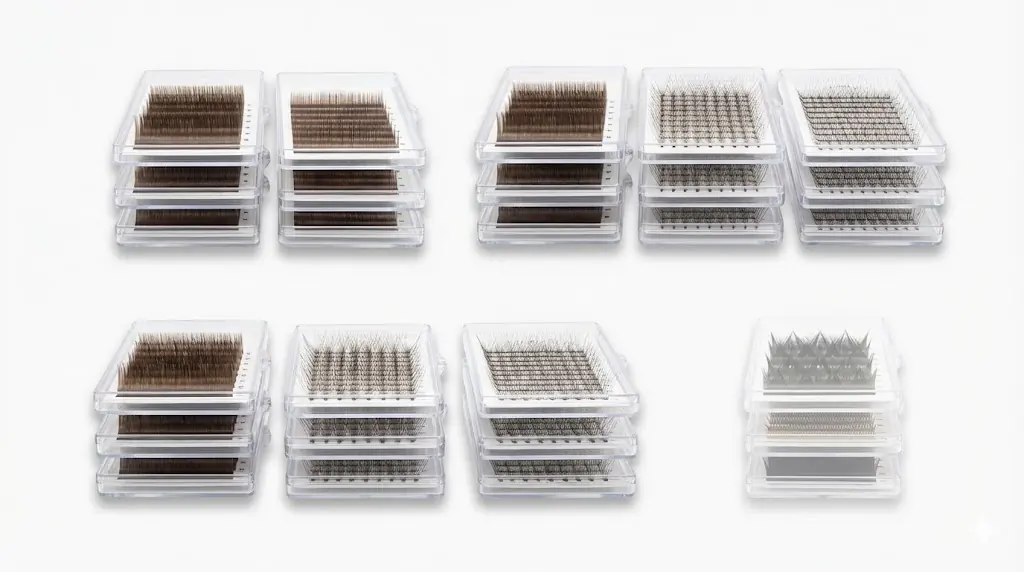 Visual blueprint of a phased lash product catalog with four categories