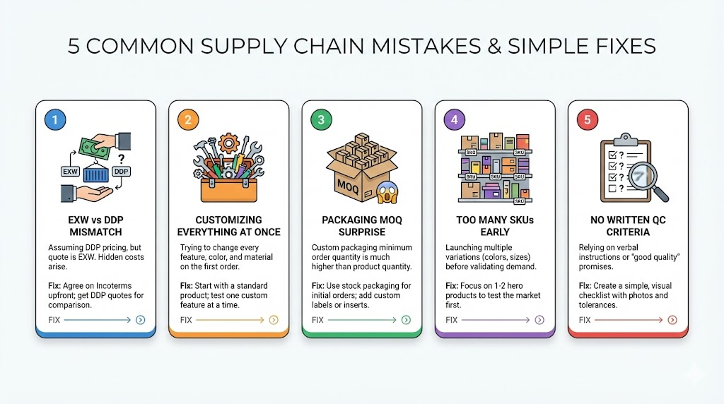 Infographic listing five common mistakes in comparing lash quotes and the corresponding fixes