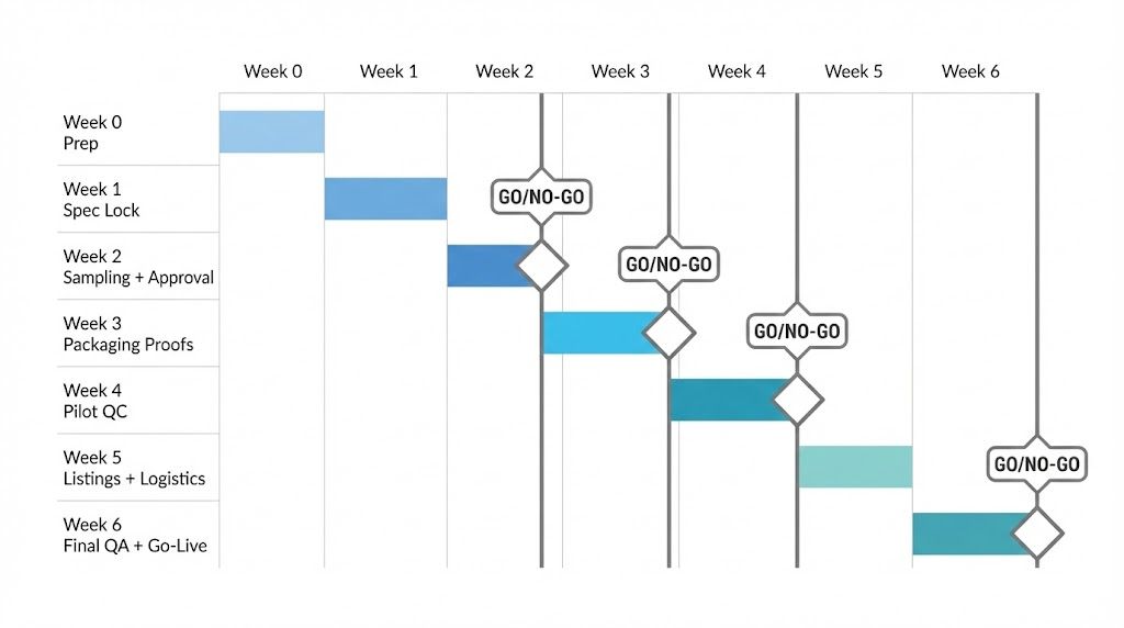 Week by week Gantt chart template for launching private label lashes