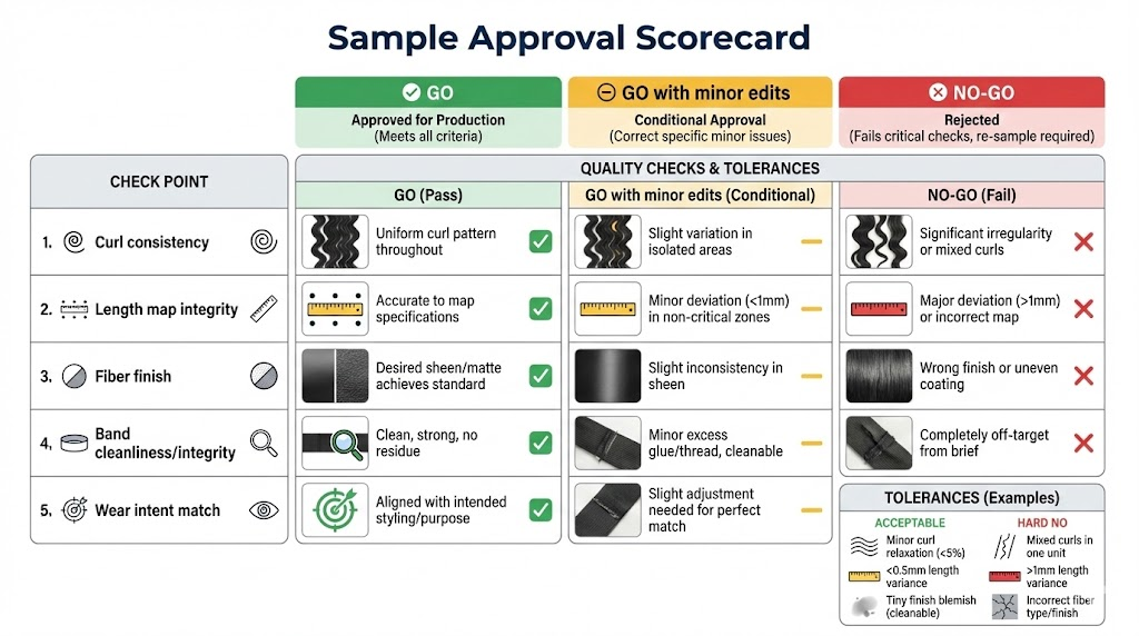 Sample approval scorecard with go no-go criteria for private label lashes