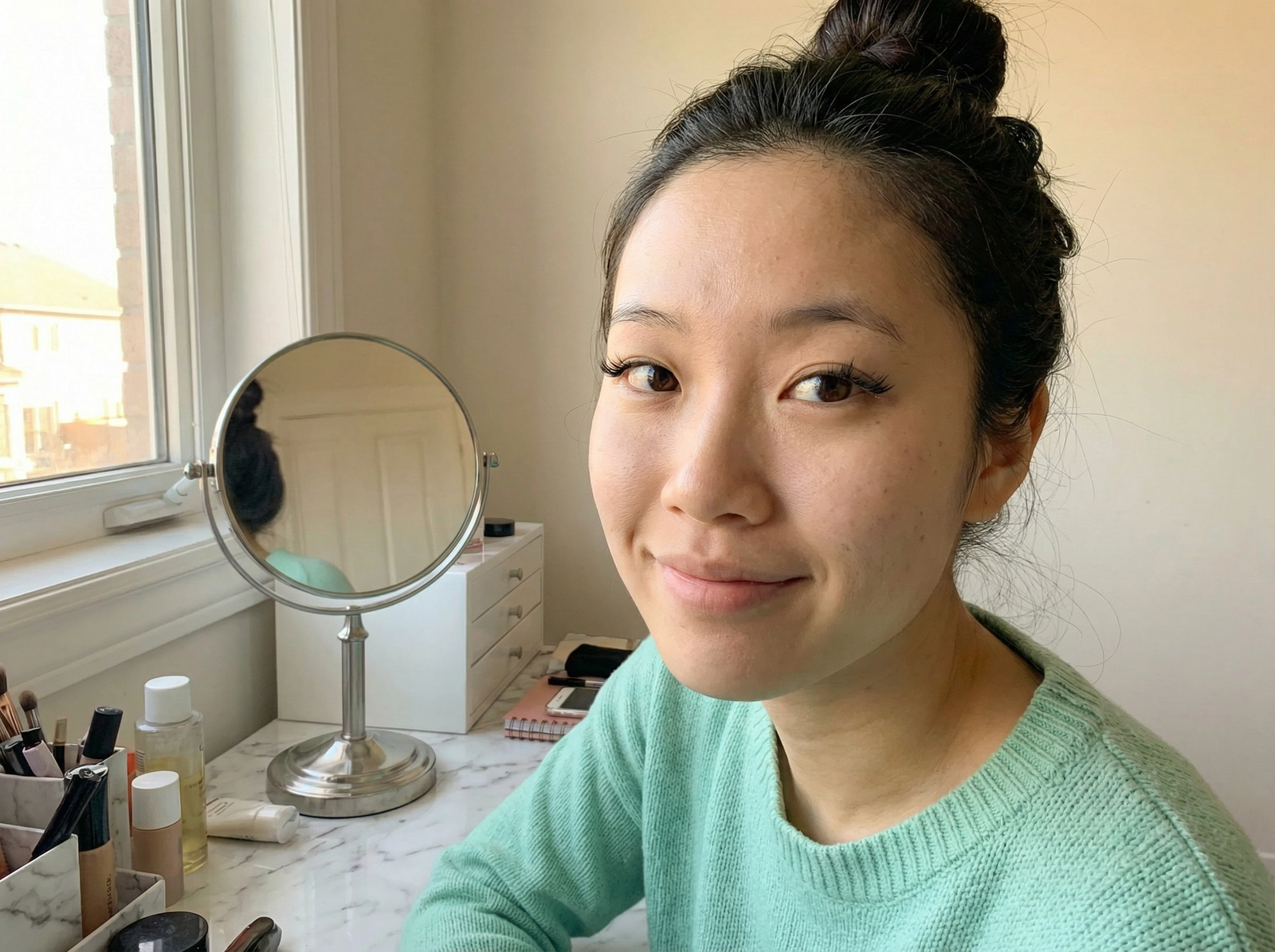 Close up of half lash butterfly DIY clusters on outer corner