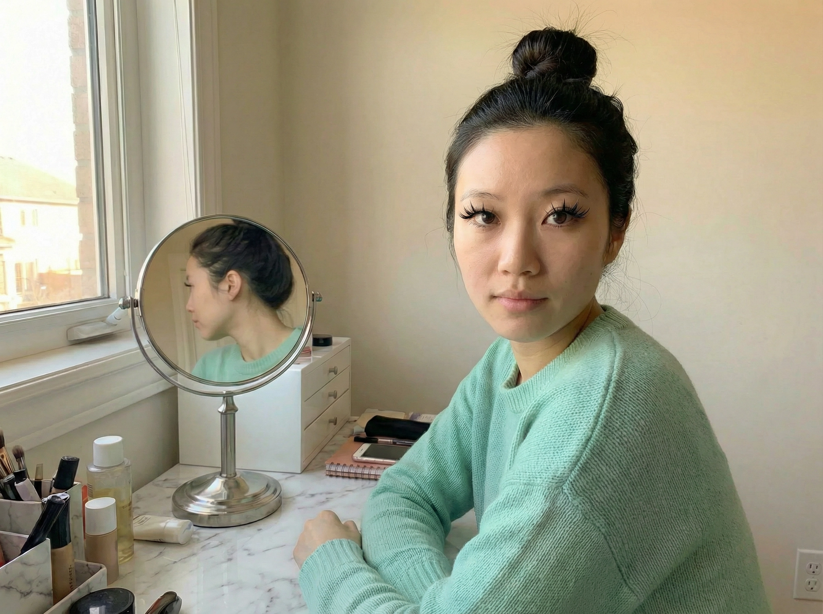 Close up of dramatic manga spike DIY cluster lashes