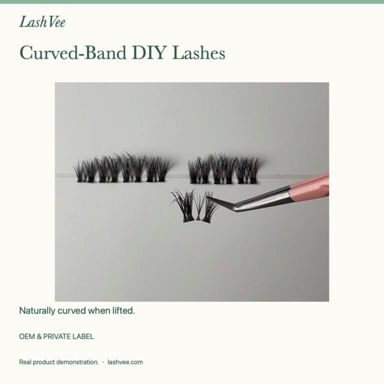 Curved-band DIY lash clusters showing the natural curve after lifting